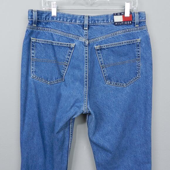 Vintage 90s Y2K Tommy Hilfiger Jeans Sz 15 32 Blue Denim High Rise Straight USA - Picture 8 of 13